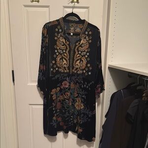 Johnny Was Navy Floral Embroidered Dress